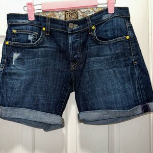 Dark Blue Distressed Women's Jean Shorts